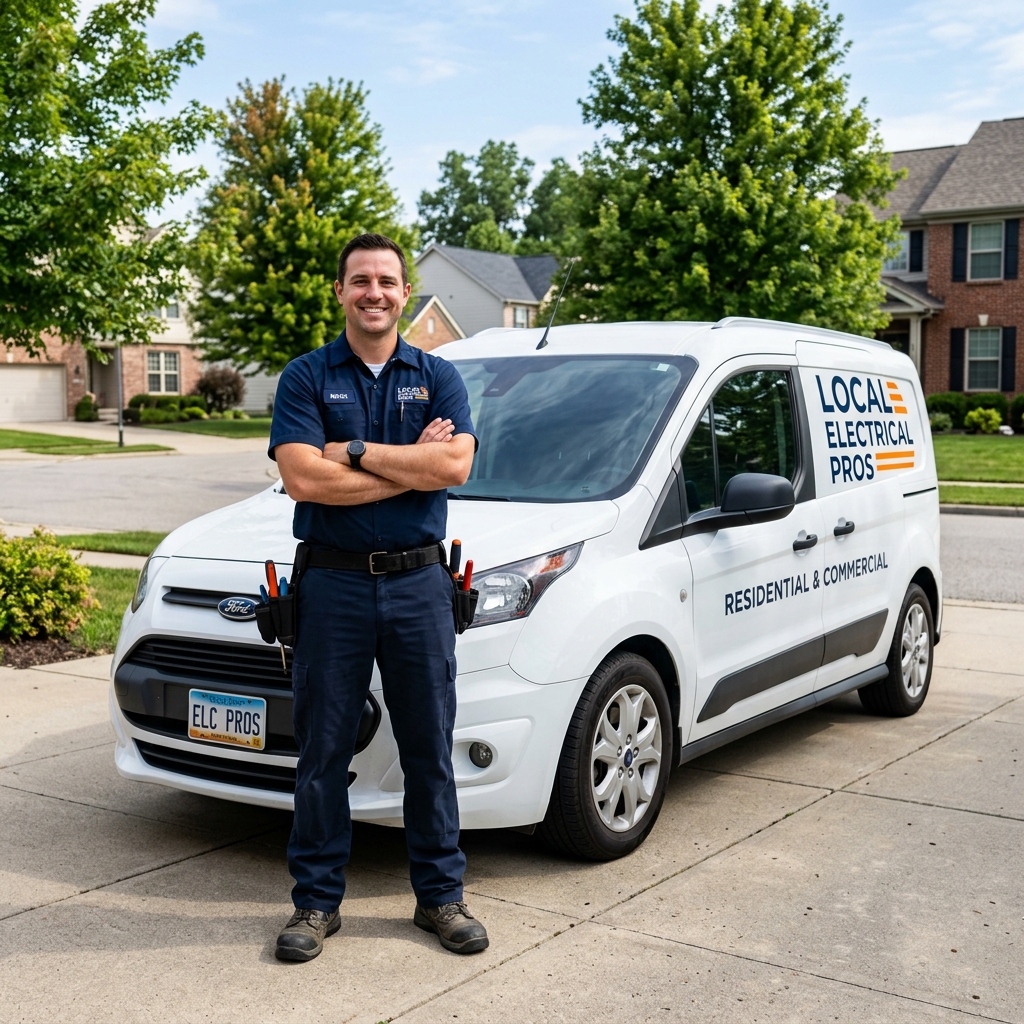 Licensed professional electrician from Local Electrical Pros arriving in a fully stocked van
